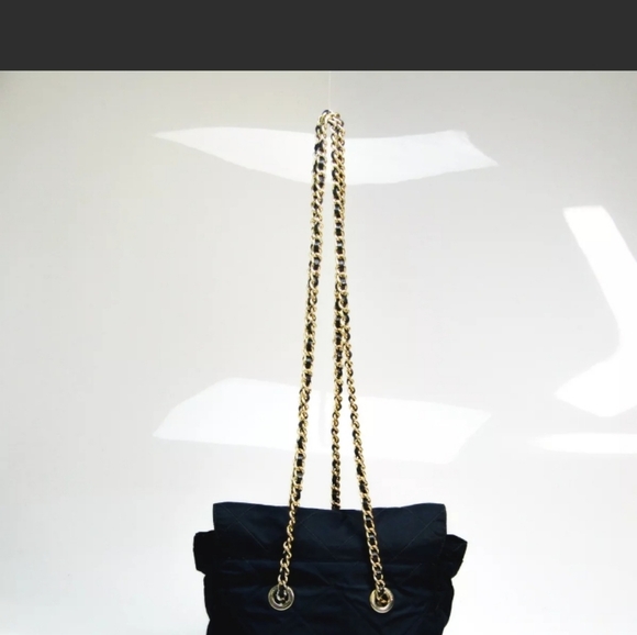 PRADA Gold Chain Bag Shoulder Bag 100% Authentic Navy Blue Crossbody Bag Tote - Picture 3 of 16